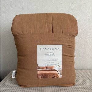 NWT King/California King Heavyweight Linen Blend Comforter & Sham Set Warm Brown